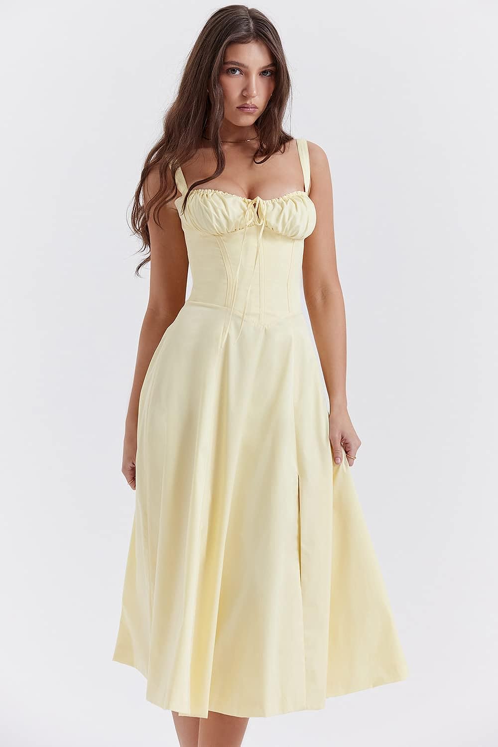FloralBloom — Bustier Corset Midi Slit Dress