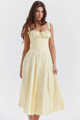 FloralBloom — Bustier Corset Midi Slit Dress
