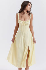 FloralBloom — Bustier Corset Midi Slit Dress