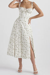 FloralBloom — Bustier Corset Midi Slit Dress