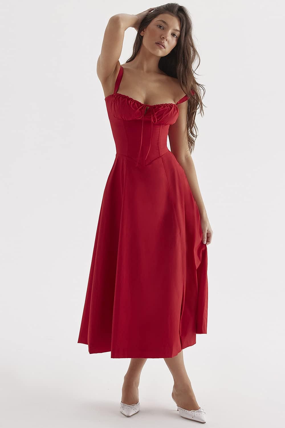 FloralBloom — Bustier Corset Midi Slit Dress