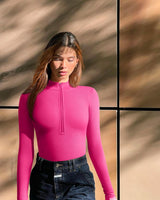 Cozy Chic — Half Zip Ribbed Bodysuit