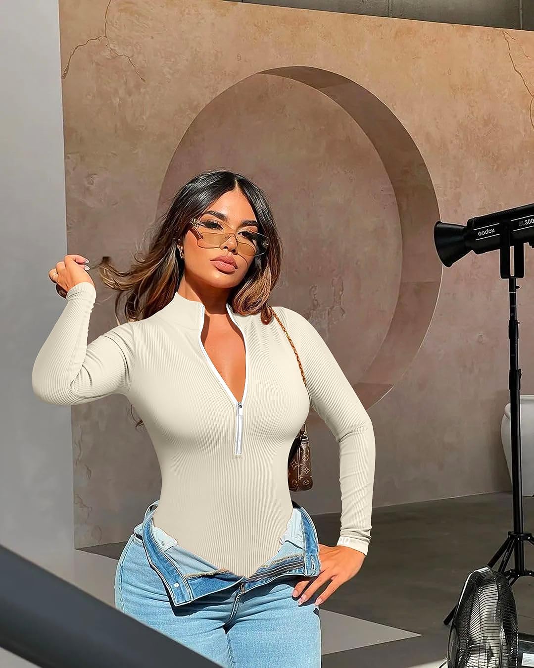 Cozy Chic — Half Zip Ribbed Bodysuit