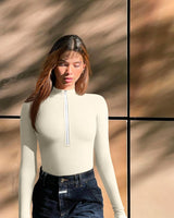 Cozy Chic — Half Zip Ribbed Bodysuit