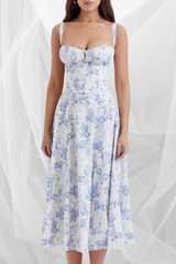 FloralBloom — Bustier Corset Midi Slit Dress