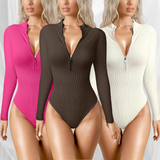 Cozy Chic — Half Zip Ribbed Bodysuit