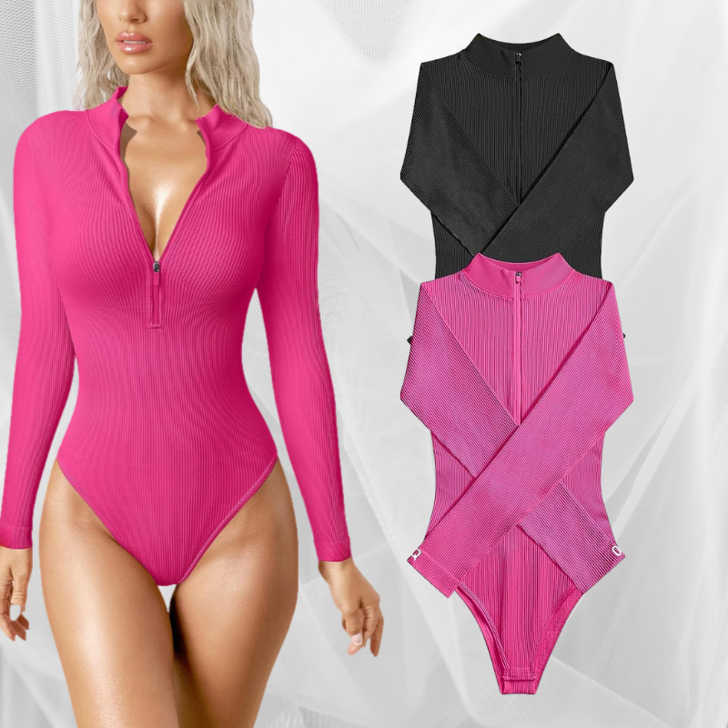 Cozy Chic — Half Zip Ribbed Bodysuit