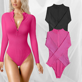 Cozy Chic — Half Zip Ribbed Bodysuit