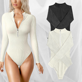 Cozy Chic — Half Zip Ribbed Bodysuit