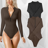 Cozy Chic — Half Zip Ribbed Bodysuit