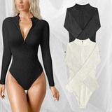 Cozy Chic — Half Zip Ribbed Bodysuit