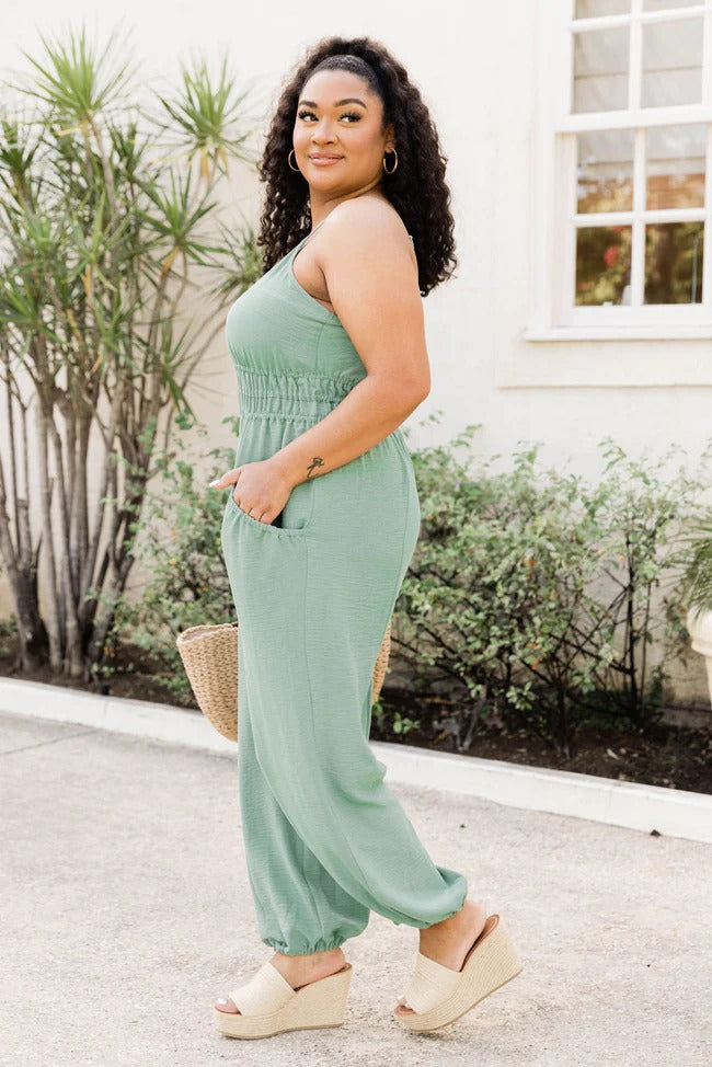 ChicCurve™ — Gathered Waist Romper With Pockets