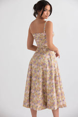 FloralBloom — Bustier Corset Midi Slit Dress