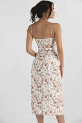 FloralBloom — Bustier Corset Midi Slit Dress