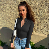 Cozy Chic — Half Zip Ribbed Bodysuit